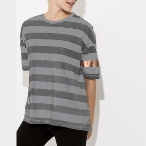 Kit and Ace Linden Oversized Grey Striped Tee with Rose Gold Accent